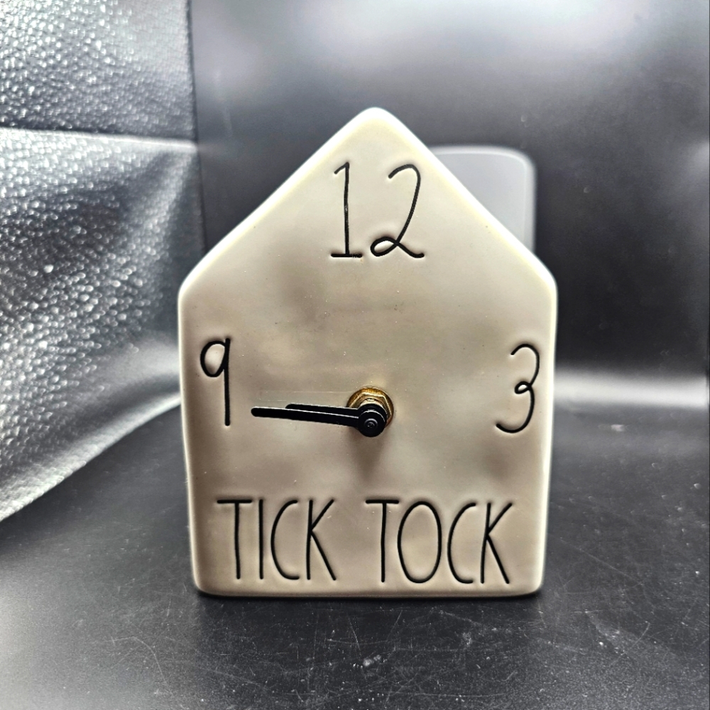 Rae Dunn ceramic Birdhouse Style Desk Shelf Clock White